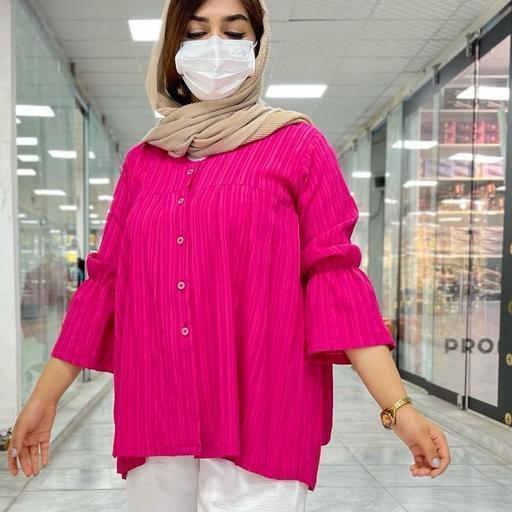 شومیز دلتا کراش پیله دار سرخابی رنگ آستین کت دار بند خور بلندی 78